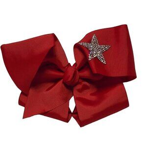 Child's Red Bow Hair Clip Large with Rhinestone Heart 7"